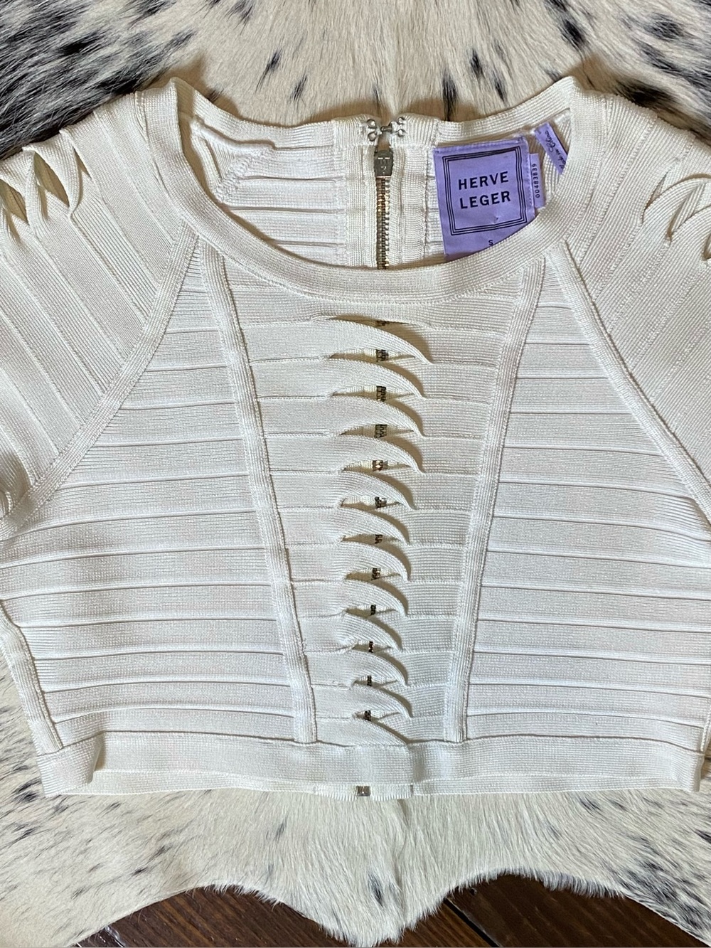 HERVE LEGER JULIANNE CUTOUT CROPPED BANDAGE TOP SMALL